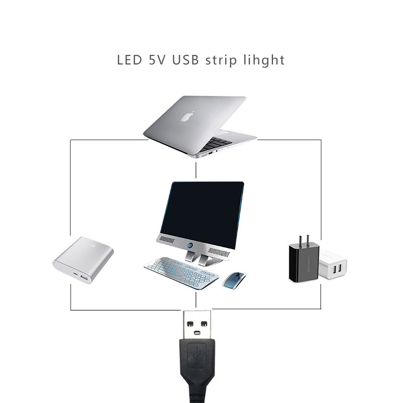 DC5V 3.28ft/1M 30LEDs/M 2835RGB USB Control Music Waterproof LED Light Strip Kit Marquee Low Voltage TV Background Flexible Light Strip